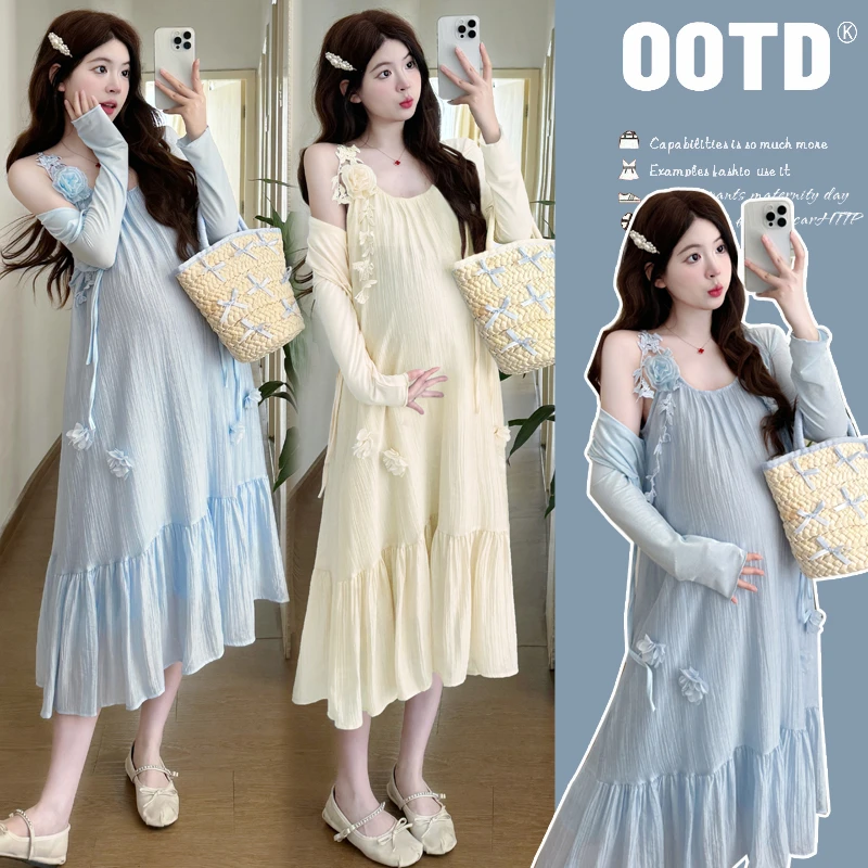 2025夏季新款小清新甜美花朵吊带连衣裙+防晒披肩两件套套装