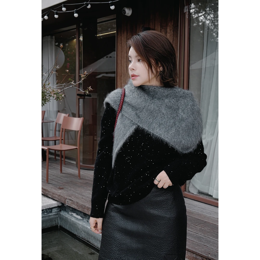 LAZYVISION羊毛百搭微绒感亮片休闲毛衣ZMD-33022