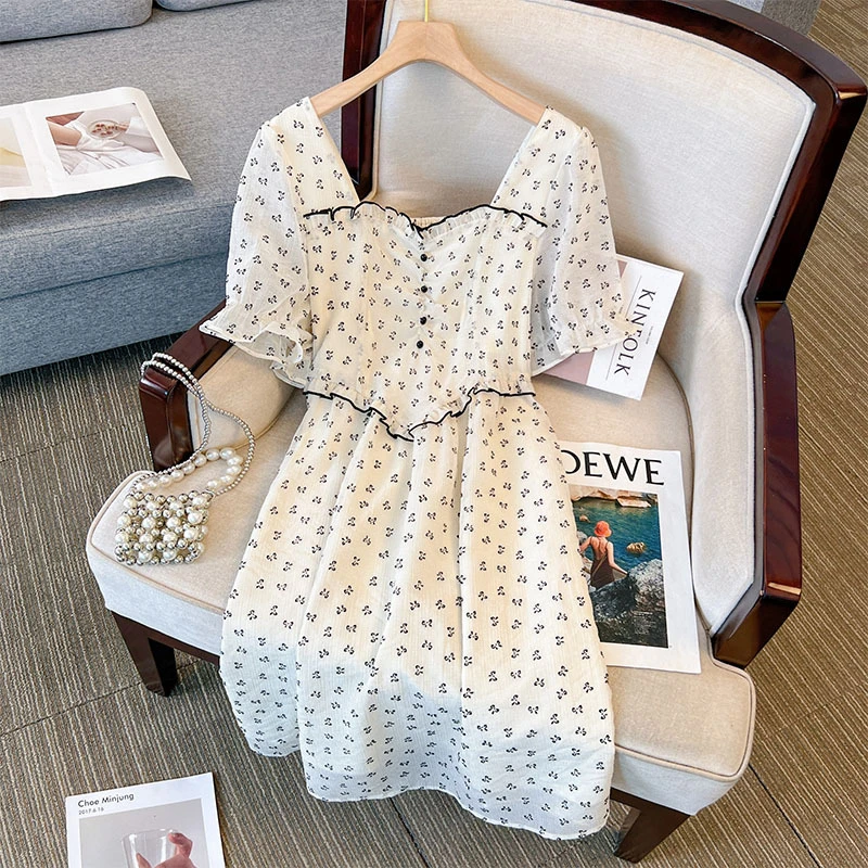 【63753】120-300斤大码女装连衣裙夏季新款胖mm宽松方领优雅风A字