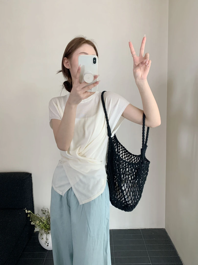 朵儿定制 【小蛮腰】莱赛尔设计款纽扣针织小衫IR93