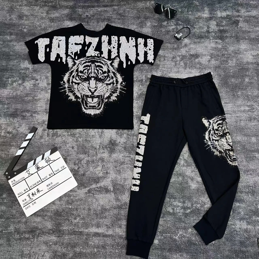 T恤个性潮牌镶钻轻奢流行潮流半袖男士短袖圆领休闲11602-522