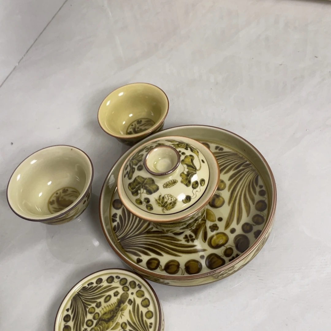 摆件陶景德镇釉里金玉藻套装jj