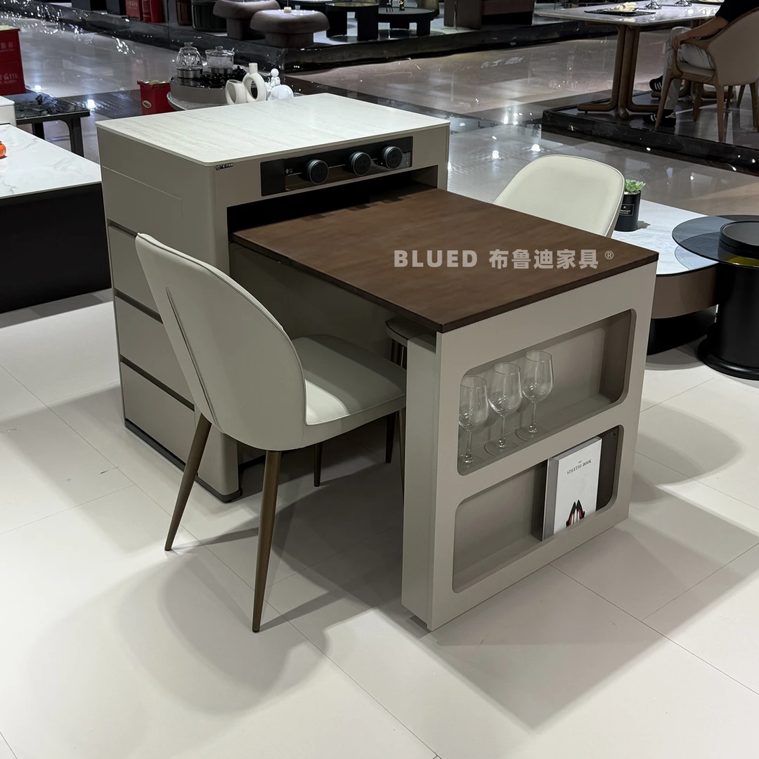 布鲁迪岛台餐桌一体2025新款伸缩餐桌家用饭桌简约餐桌餐厅两用