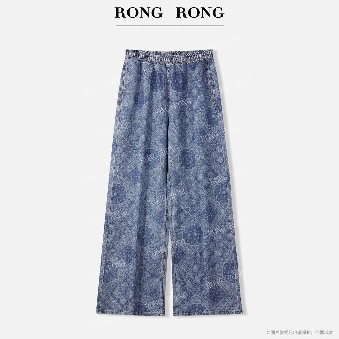 溶溶【丹宁绘蓝】RONGRONG 莱赛尔棉洗水印花显瘦阔腿牛仔裤W0206