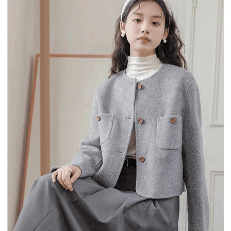 新款加厚小个子外套女轻奢气质单面呢小香风上衣