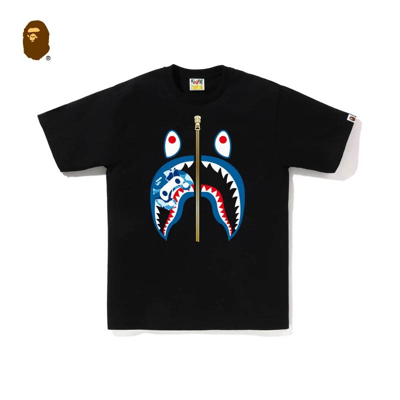 BAPE男装25春夏迷彩卡通小猴BABY MILO鲨鱼拉链短袖T恤X03101O