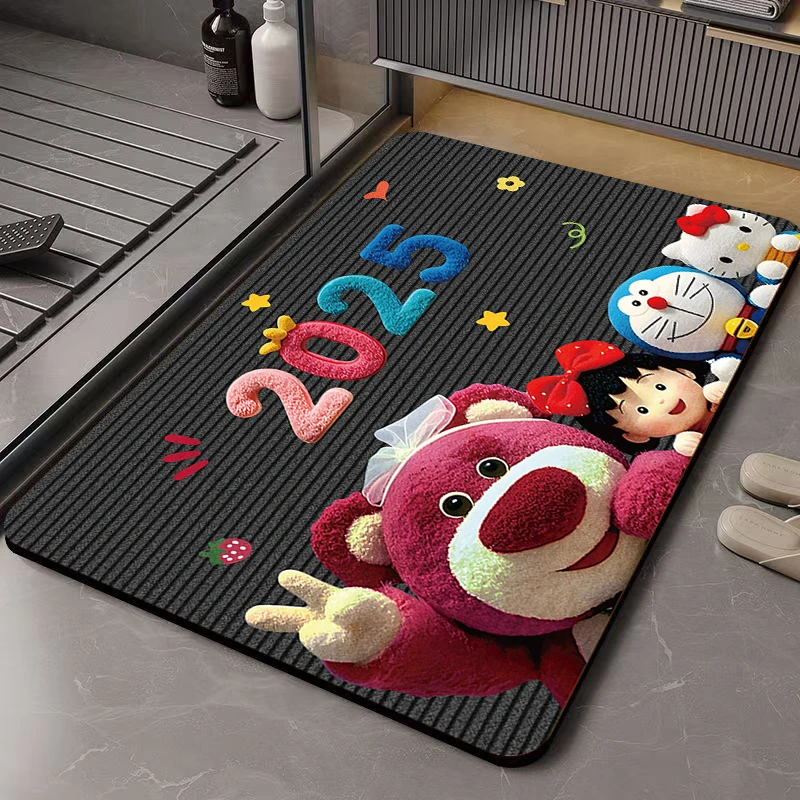 草莓熊硅藻泥吸水垫卡通淋浴房脚垫卫生间门口防滑地垫厕所门垫