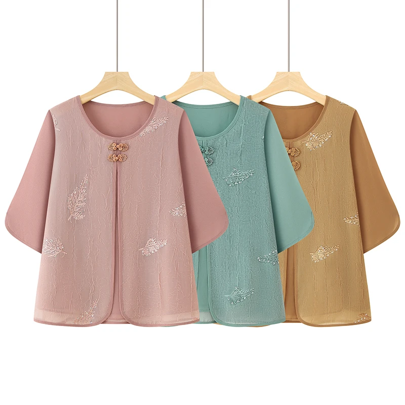 中老年女装薄款中式短袖女上衣国风2025夏季气质装妈妈装洋气夏装