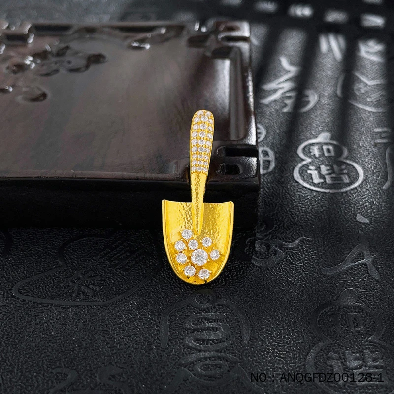 足金999古法镶嵌家里有矿金铲铲吊坠小金铲小铲子黄金项链送女友