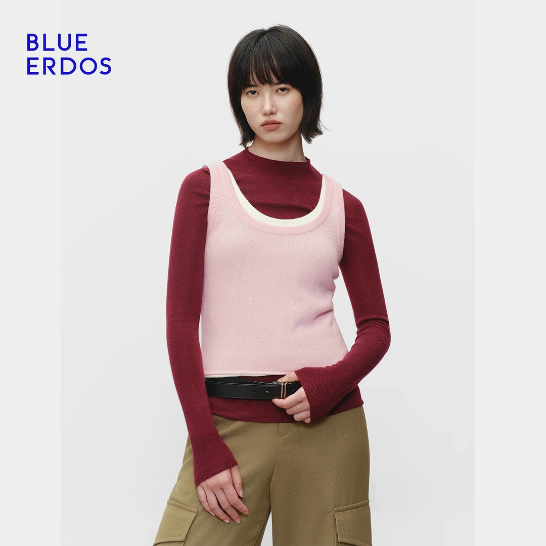 【孙千同款】BLUE ERDOS 25秋冬流光风圆领羊毛羊绒背心B2256E001