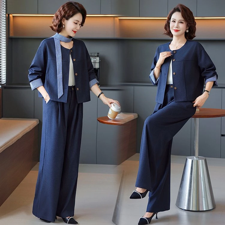 年轻妈妈秋装小香风套装洋气阔太太牛仔外套中老年女装春秋两件套