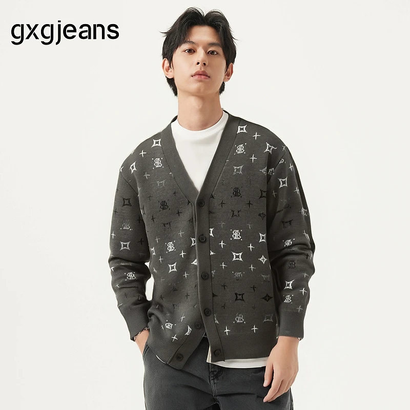 gxg.jeans男装 绿色满身开襟毛衣针织衫男 25年春新品#J25D303001