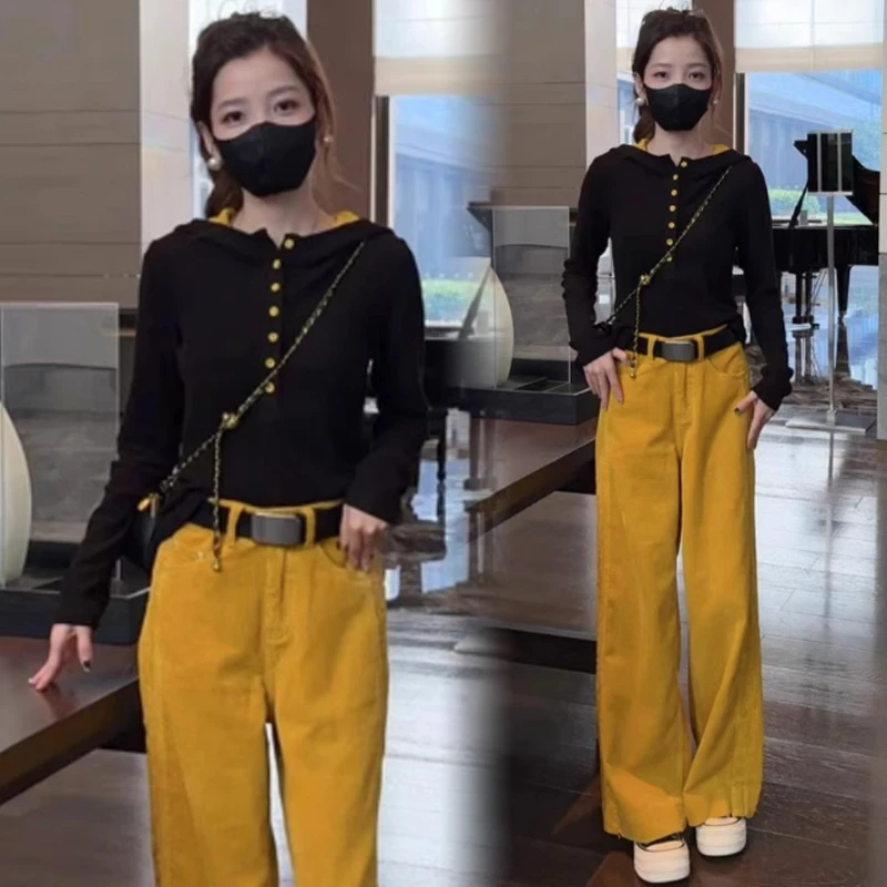 时尚休闲套装女2025春季新款洋气显瘦小个子T恤阔腿裤时髦两件套