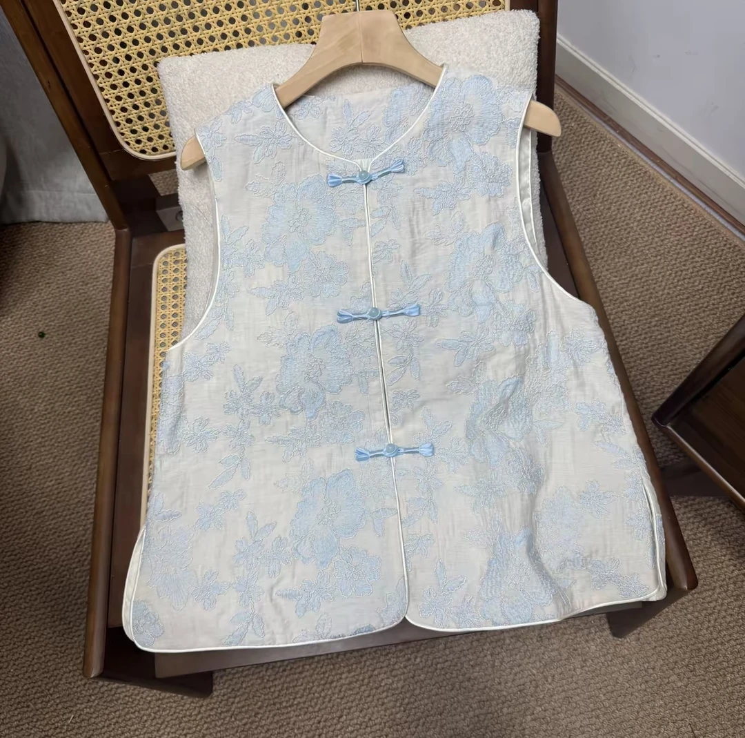 【碧水澜山-马甲】国风新中式2025新款无袖清新刺绣文艺百搭薄马夹