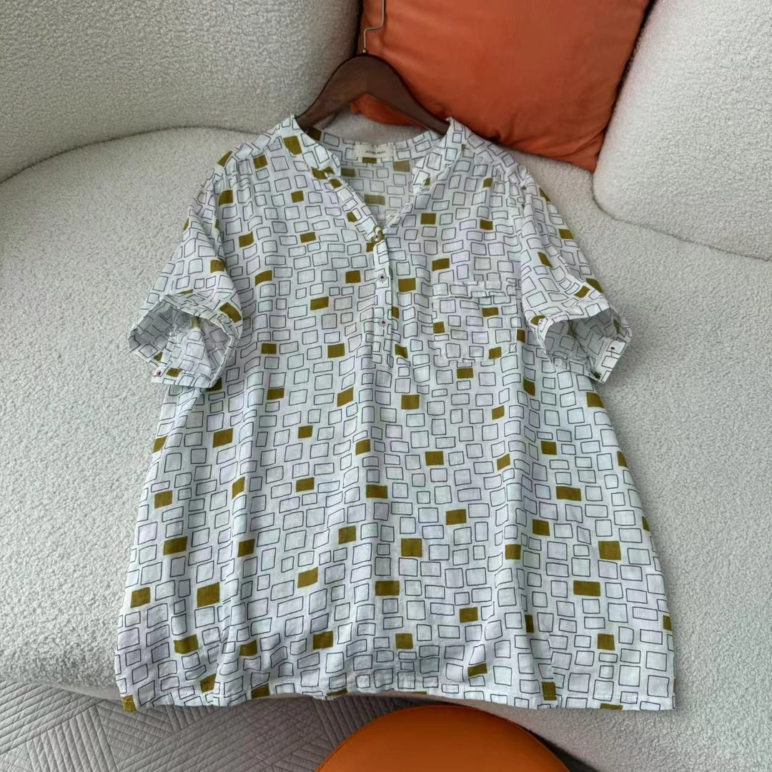 夏季女半套头印花衬衫韩版复古印花衬衣