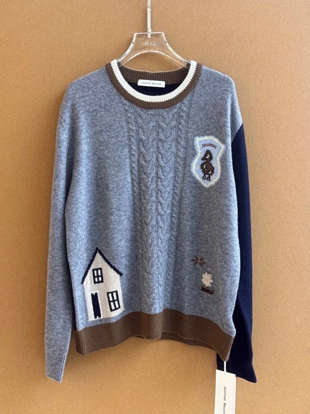 JR上衣｜『HQQ专属』绵羊毛撞色减龄慵懒感圆领毛衣370027