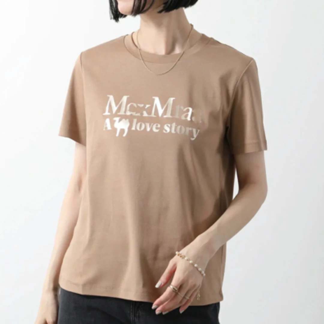 MAX家时尚百搭烫金骆驼字母潮牌短袖夏季宽松洋气圆领t恤女