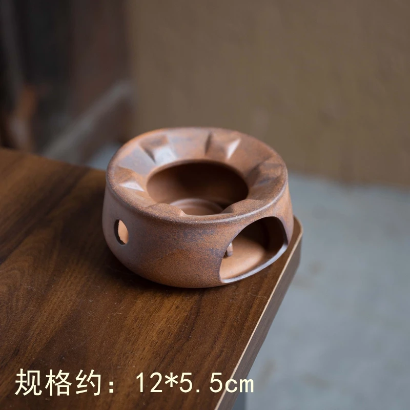 【老岩泥】粗陶扁圆温茶炉.1619.温茶炉.BL