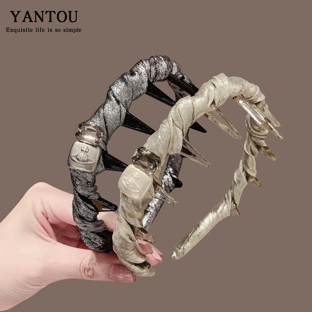 2025新款银色系高颅顶发箍女韩系高级感带齿倒梳头箍洗脸防滑发卡