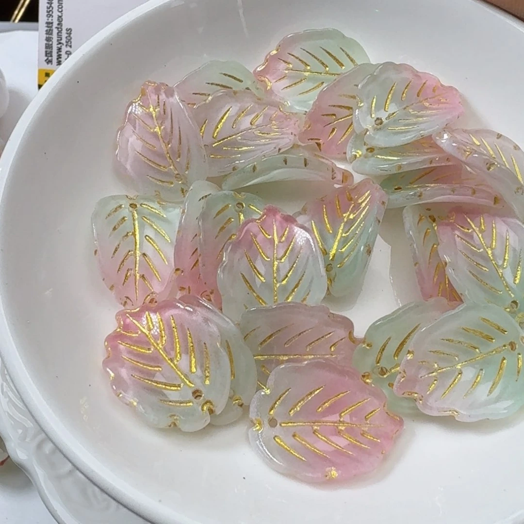 玻璃29号描金草莓叶五十个