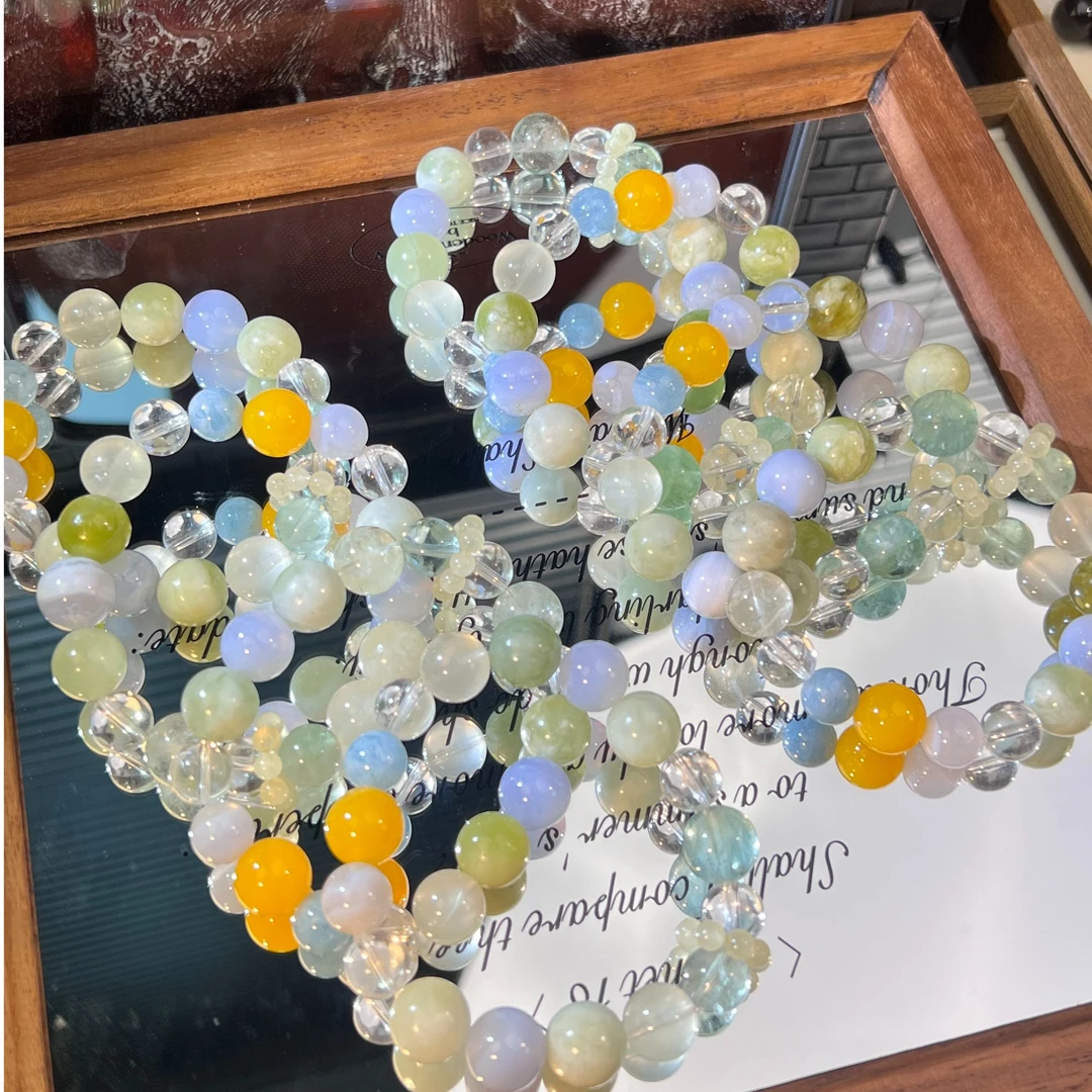 【莫奈花园】蓝纹玛瑙岫玉绿萤石水晶手串  天然水晶默认微瑕