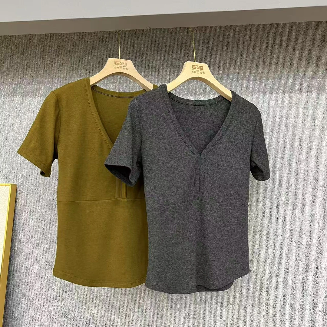 GUMODENG/古摩登UU原创！双条V领女士休闲打底衫