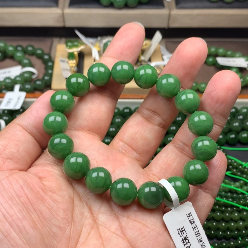 【闪购商品】手串未镶嵌和田玉（碧玉）阳绿12m m