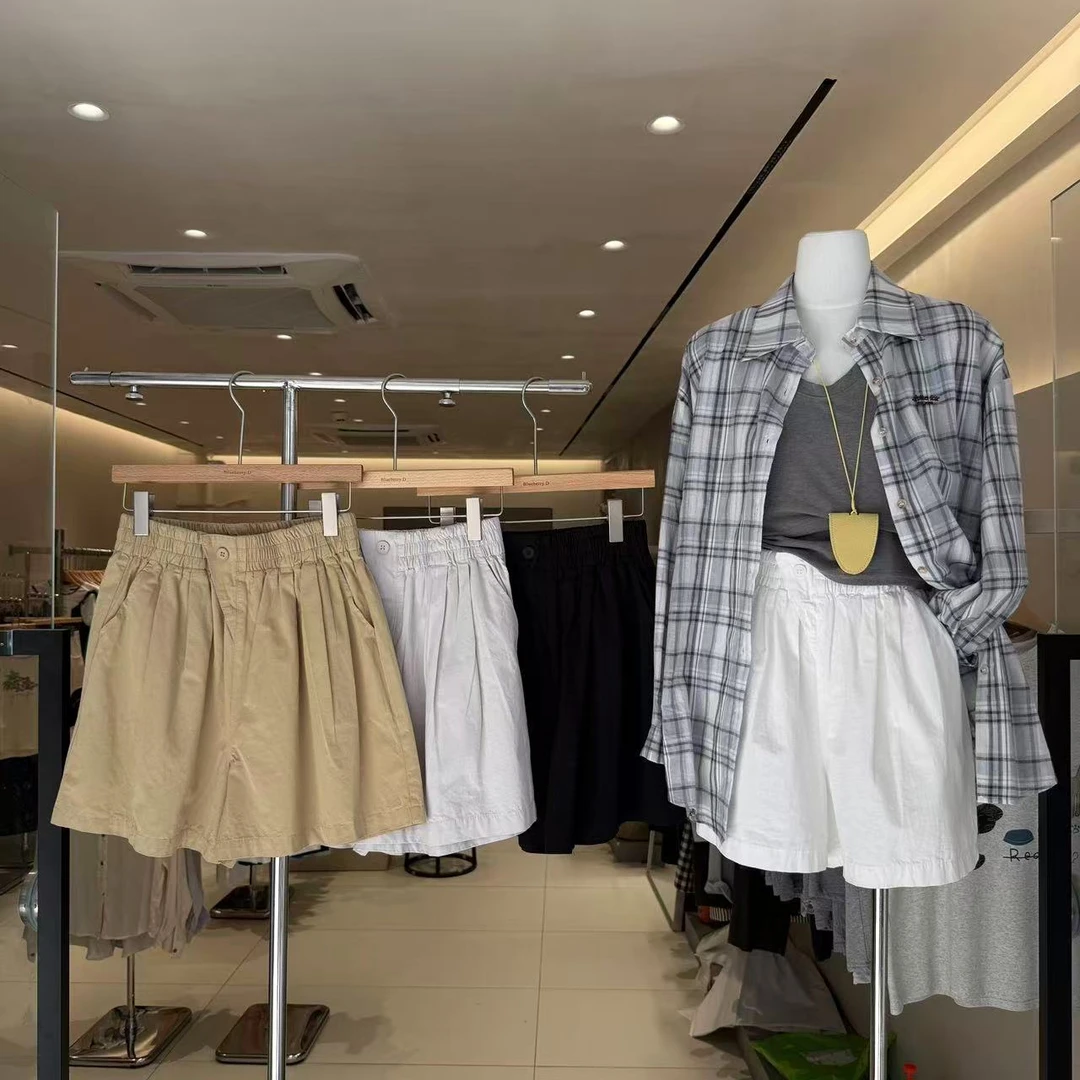 韩国代购.Call my name  一粒扣短裤    洗水棉 L25060713