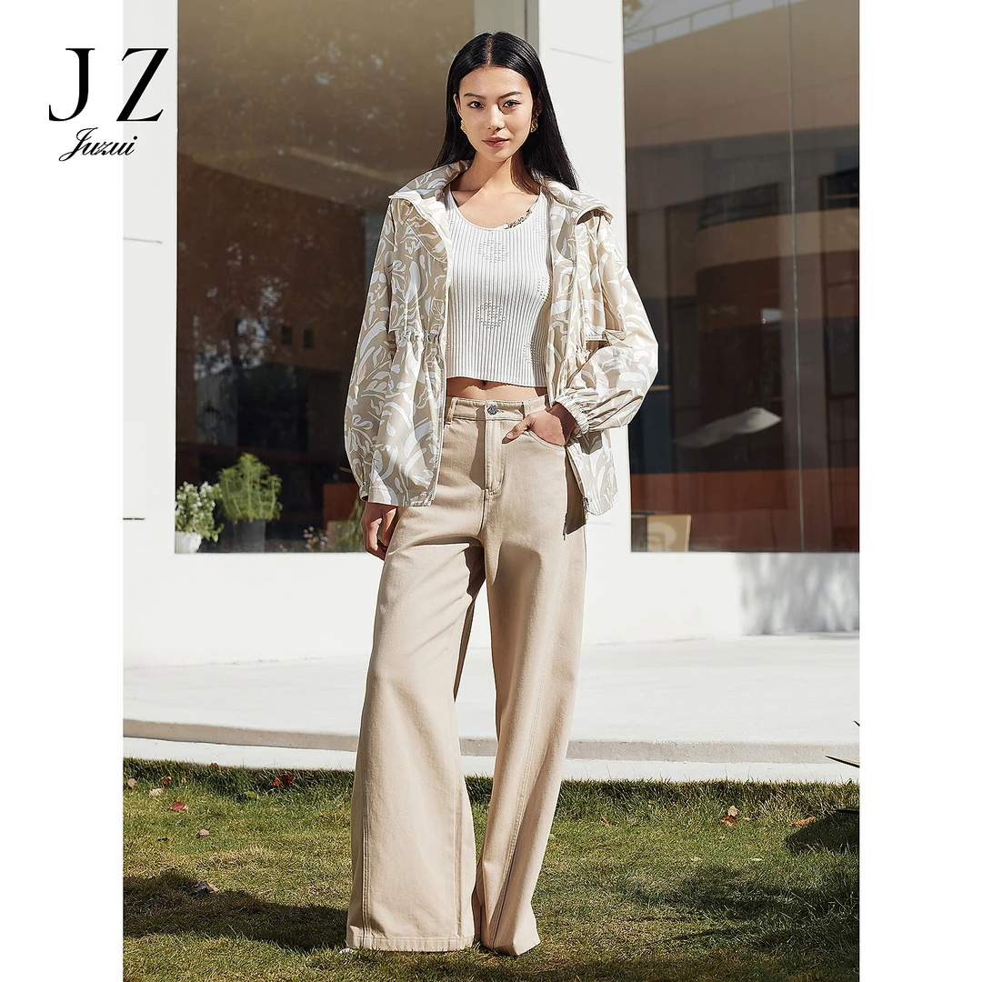 JUZUI玖姿JWFC12129商场同款cleanfit松弛阔腿牛仔裤女2025春新款