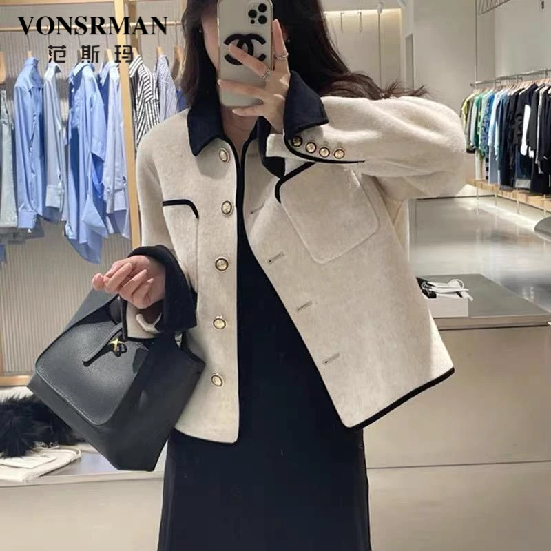 白色小香风双面呢大衣女2025冬新款法式小个子高级感短款毛呢外套