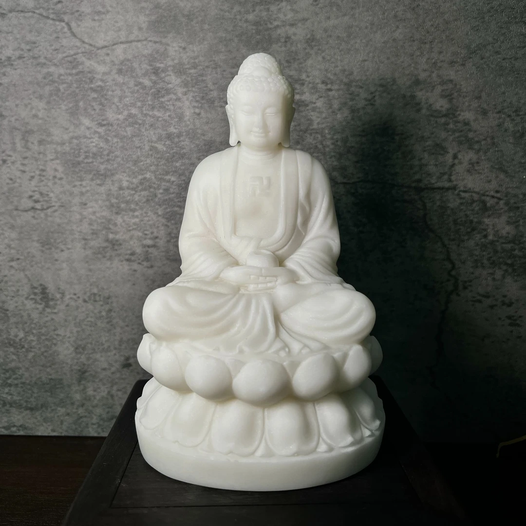 天然汉白玉佛钵印释迦牟尼满月脸满脂身满壁华彩贵气显