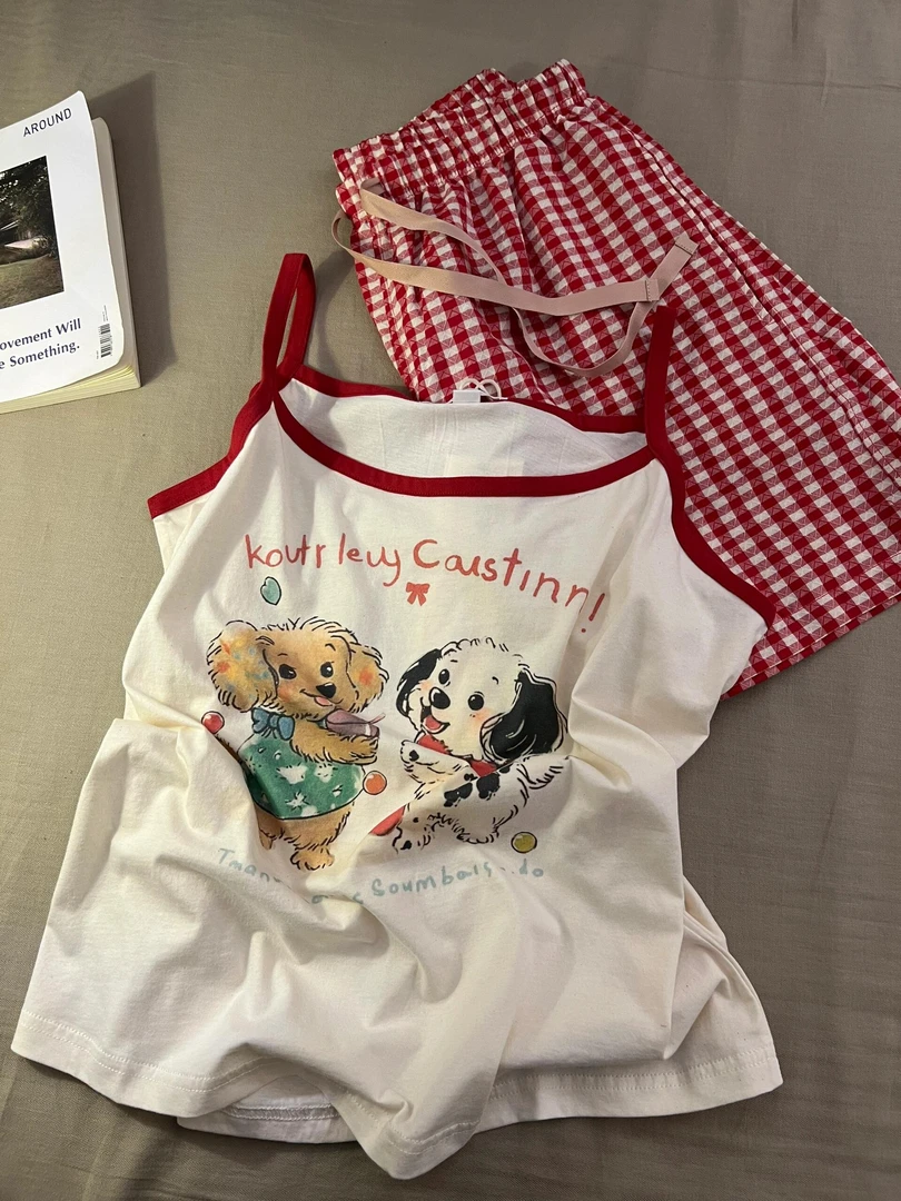 【DMXJ大梦想家】韩系甜美小清新睡衣女夏季新款格纹短裤家居服套装