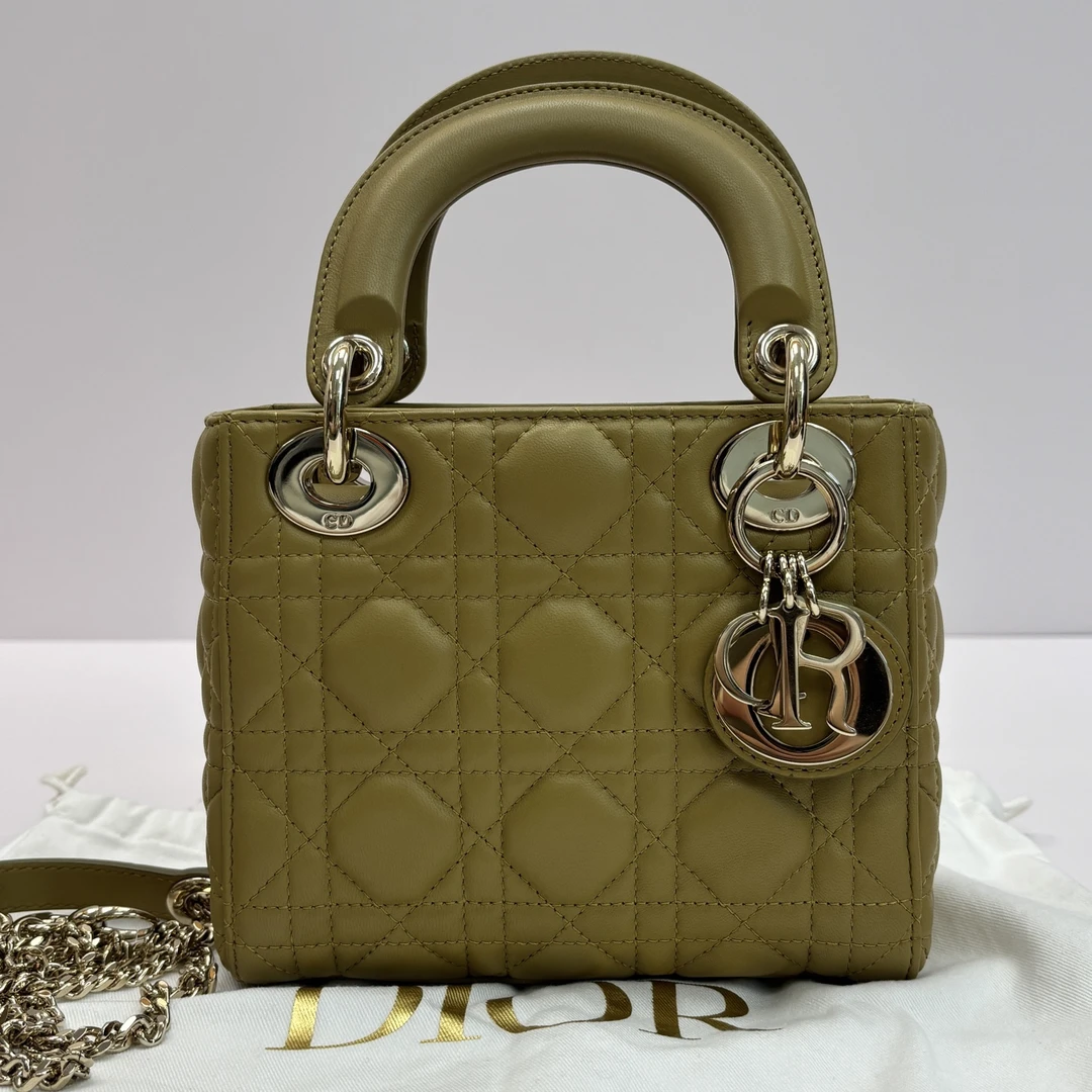 99新 DIOR/迪奥 金扣三格戴妃手提单肩斜挎包 15986