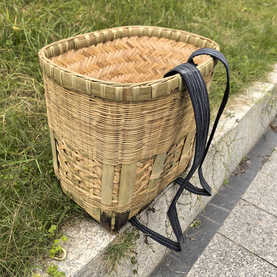 超大双层竹背篓纯手工编织买菜道士背锣鼓音响背筐背篼