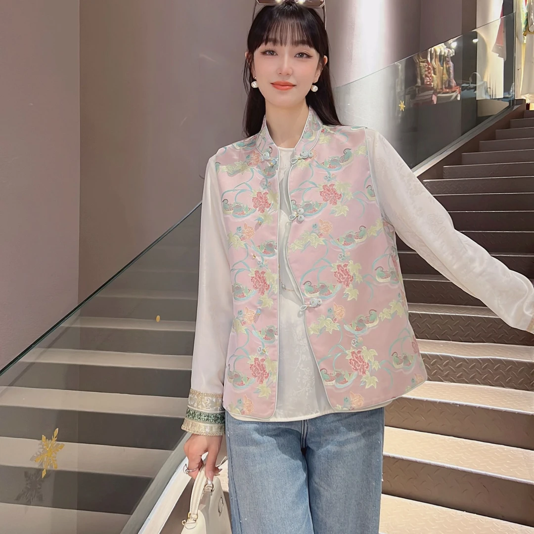 【鸳鸯戏牡丹】2025年秋季时尚气质中国风提花马甲3941