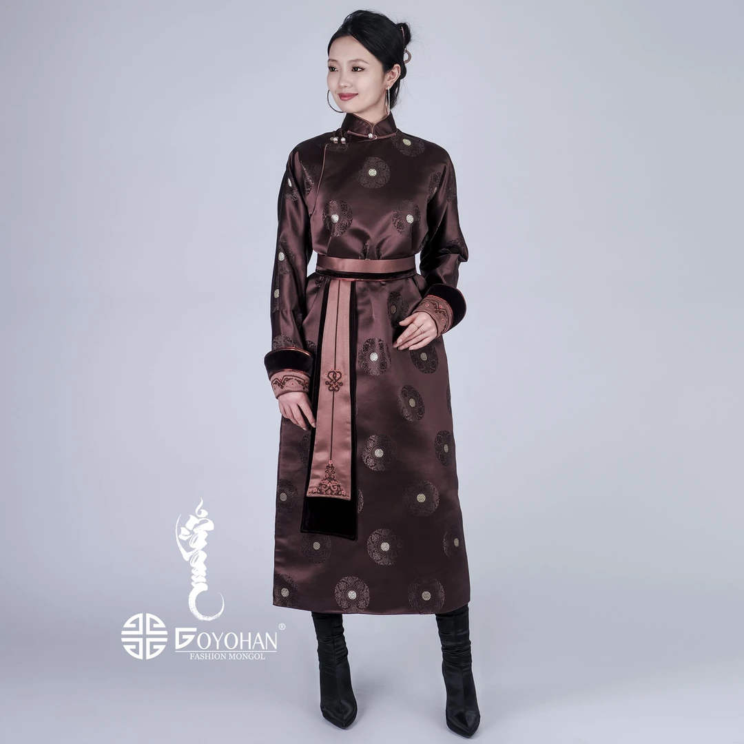 【高艺汗】蒙古族绣花马蹄袖织锦缎女士长袍 0958