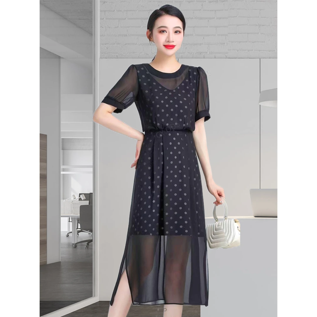 轻奢新中式假两件过膝连衣裙国风梨形身材遮肚子显瘦减龄ins裙子