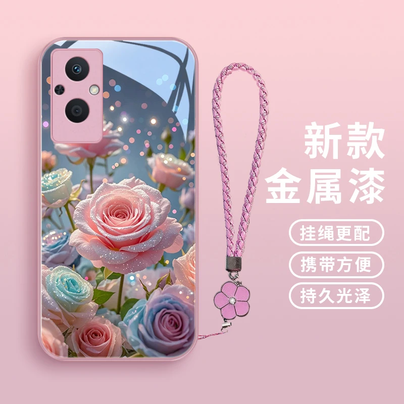 梦幻玫瑰适用oppoa97手机壳A96玻璃壳a95保护套a93高颜值a93s超薄