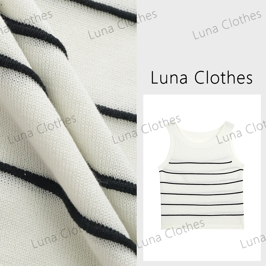 张妍LUNA经典条纹拼色螺纹领口休闲百搭针织马甲25001