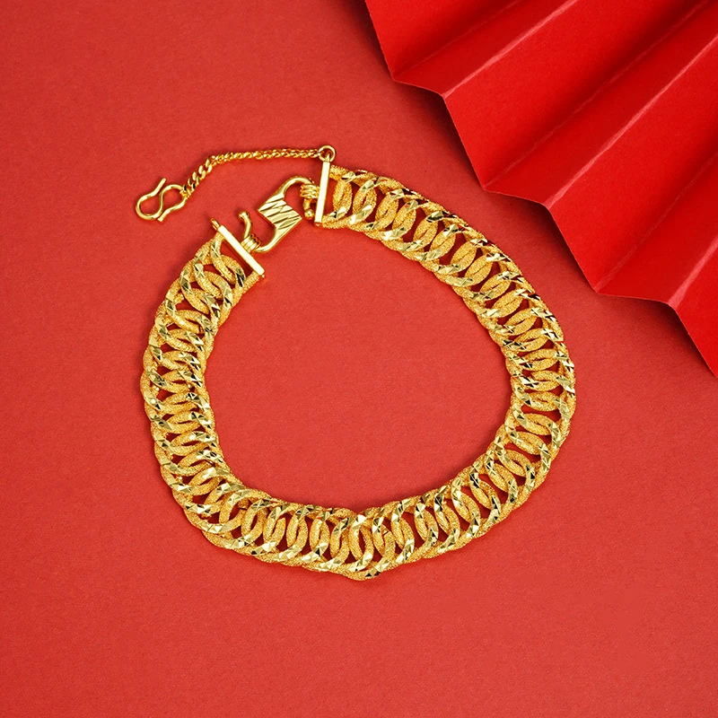 铜合金手链东南亚饰品男士表扣越南宽边车花手链仿黄金首饰货源