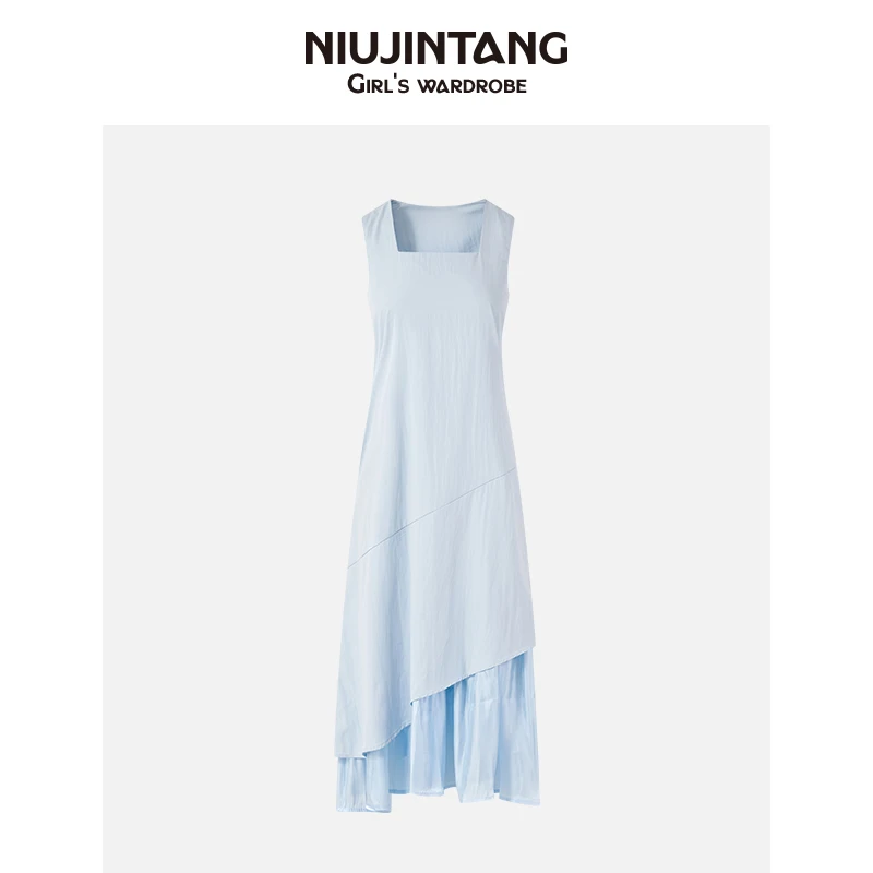 【NJT】2025夏季新款纯色时尚气质显瘦休闲无袖吊带连衣裙HH3140