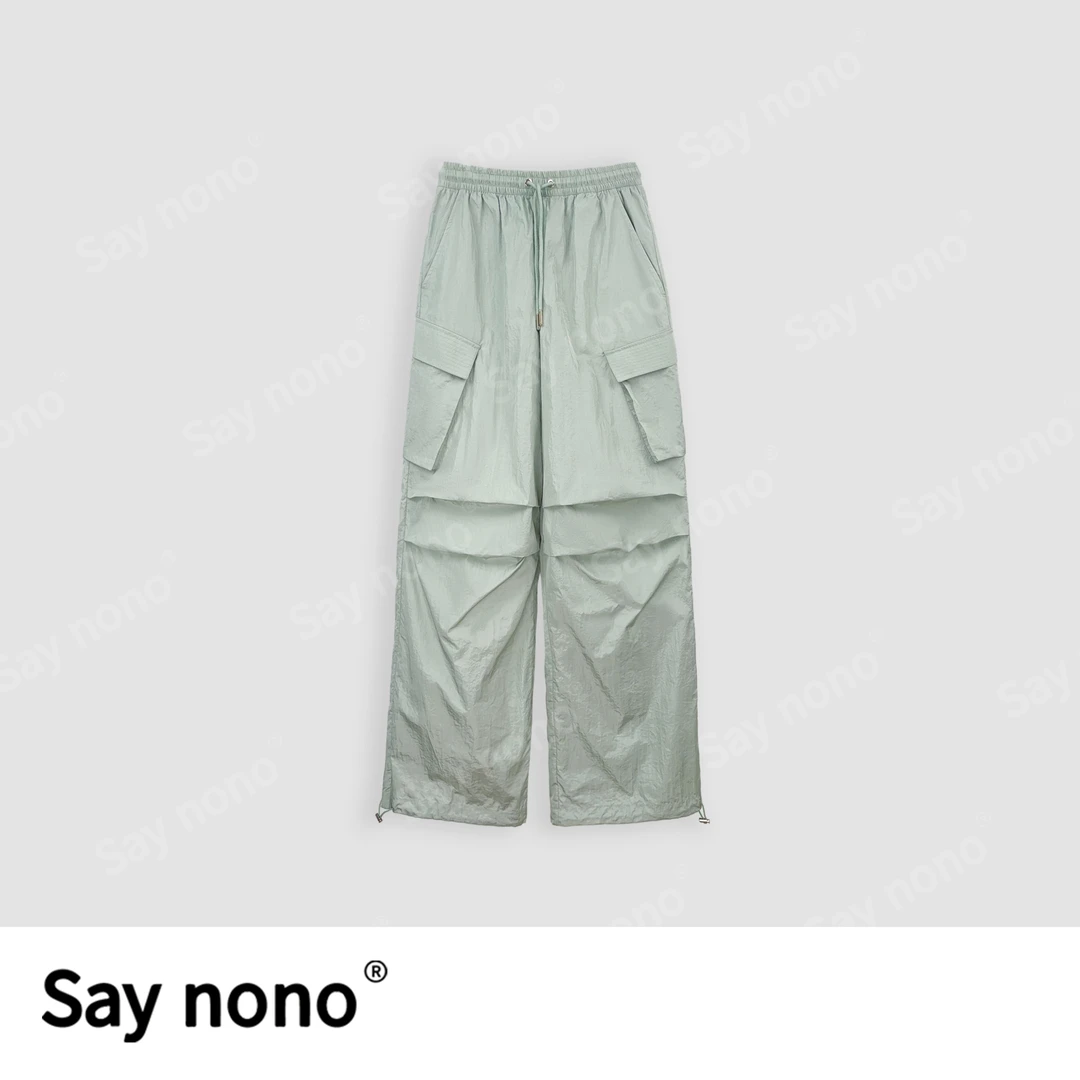 懒猫nono│Saynono时尚百搭褶皱设计防晒阔腿休闲工装伞裤H25061X