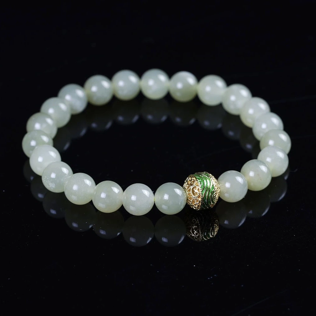 国风华彩｜和田玉景泰蓝隔珠手串｜8mm｜★微瑕