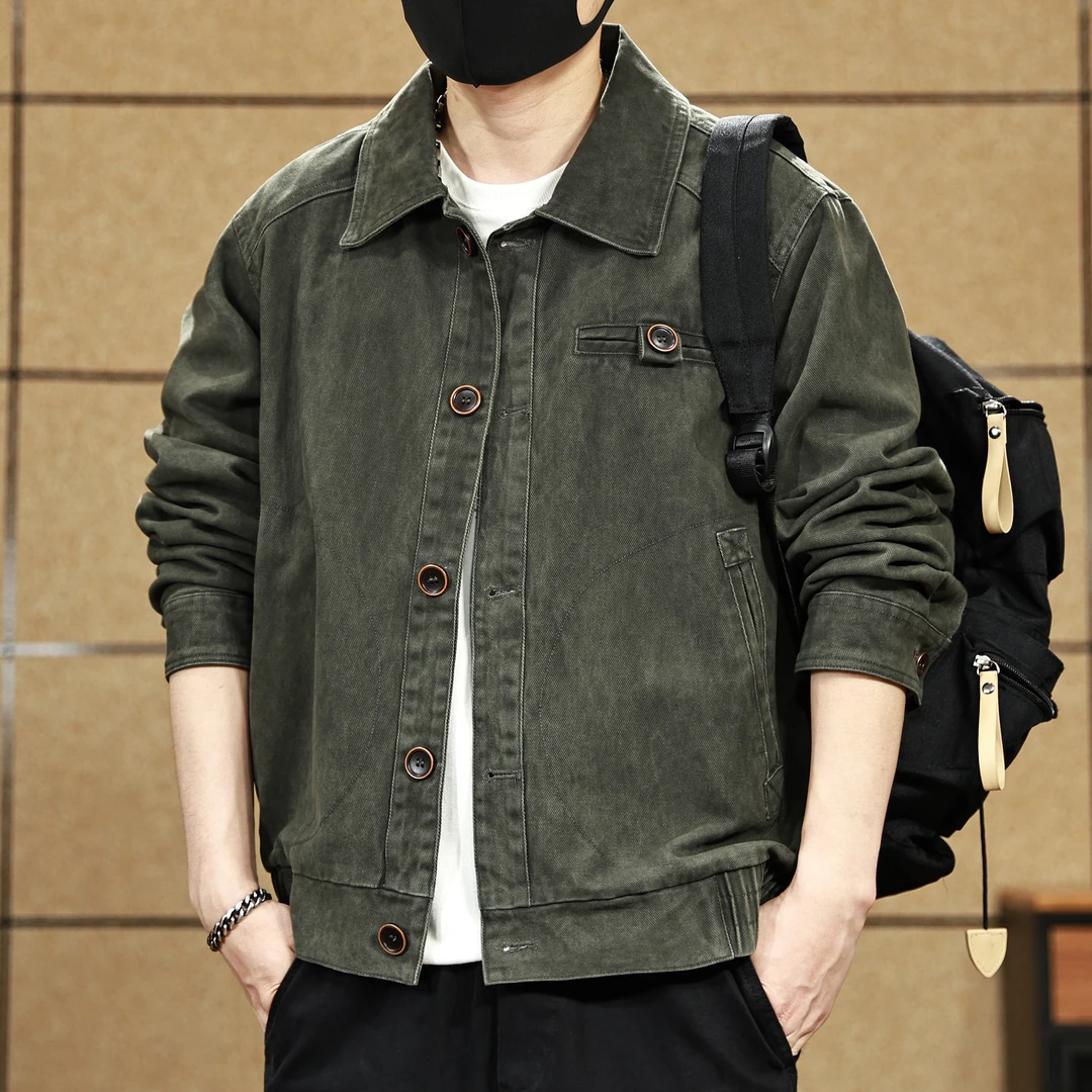 山系军旅风复古高密重磅纯棉水洗工装外套男士秋季宽松美式夹克男
