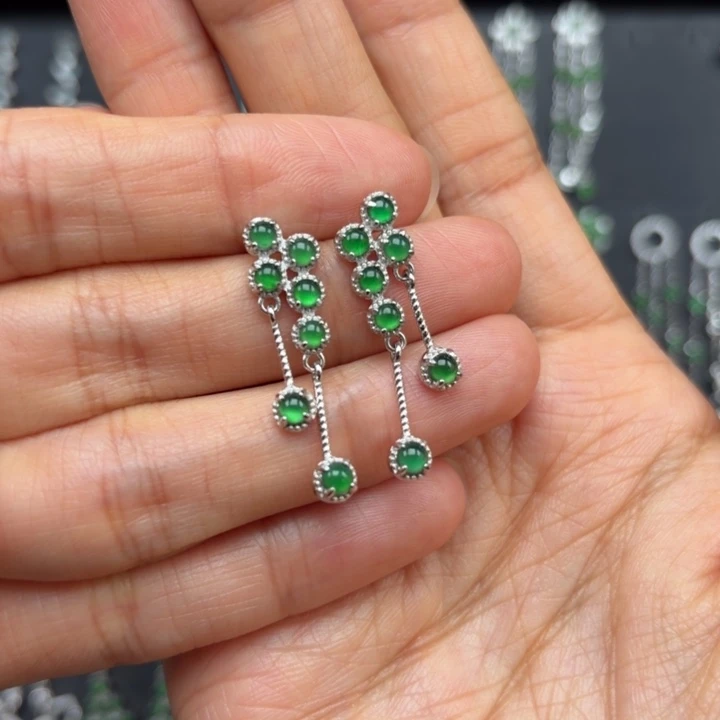 翡翠银S925镶嵌耳饰