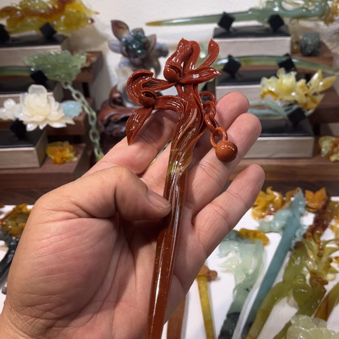 蛇纹石玉发簪合金就*灵