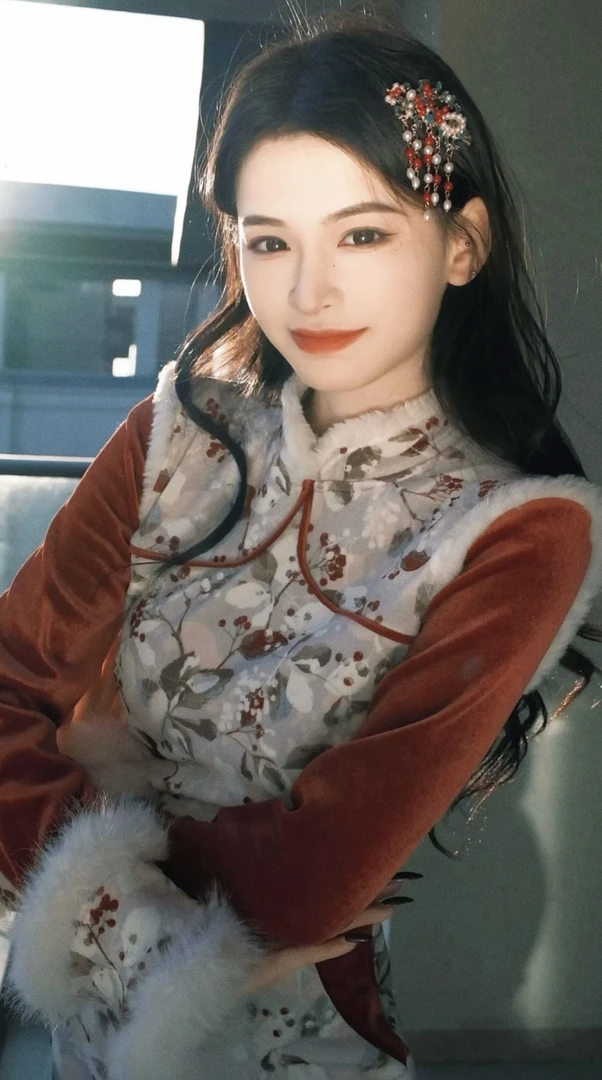 藏玉白【白雪赴红梅】日常优雅冬季新中式拼接旗袍连衣裙-Y-000151