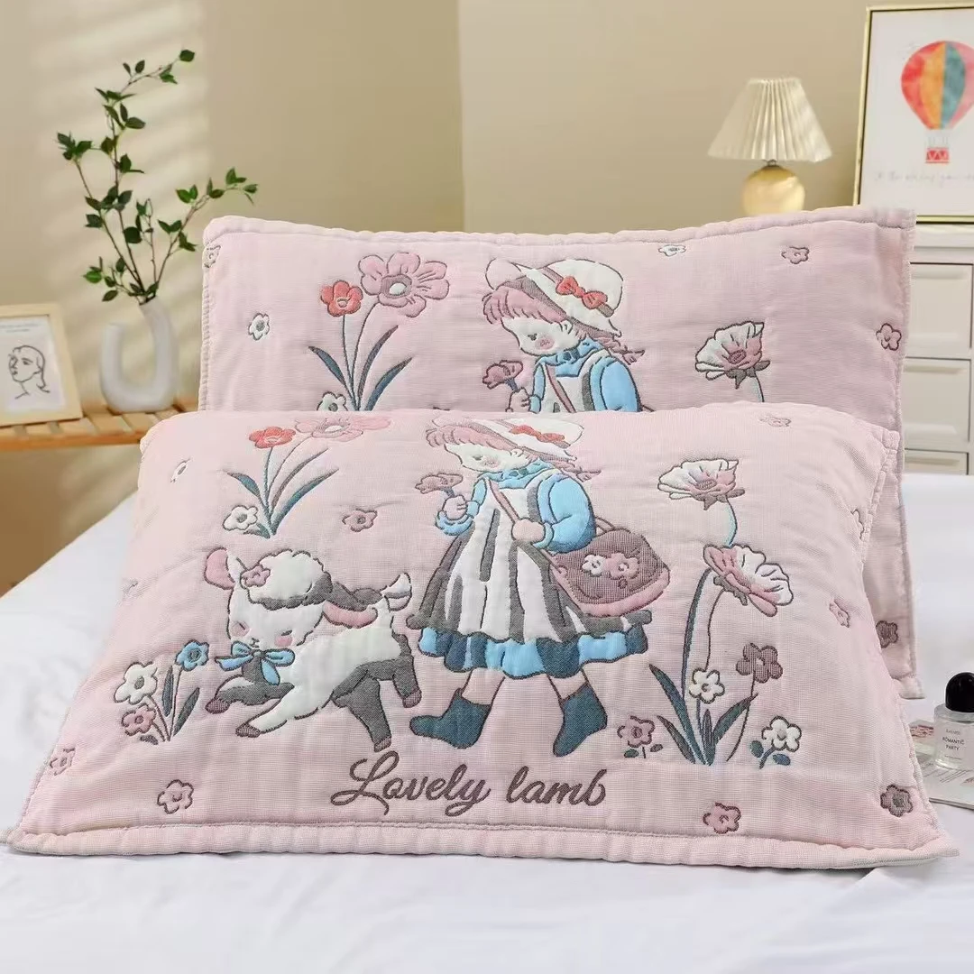 【背包女孩】枕巾52×78泡芙纱布一对装成人卡通柔软