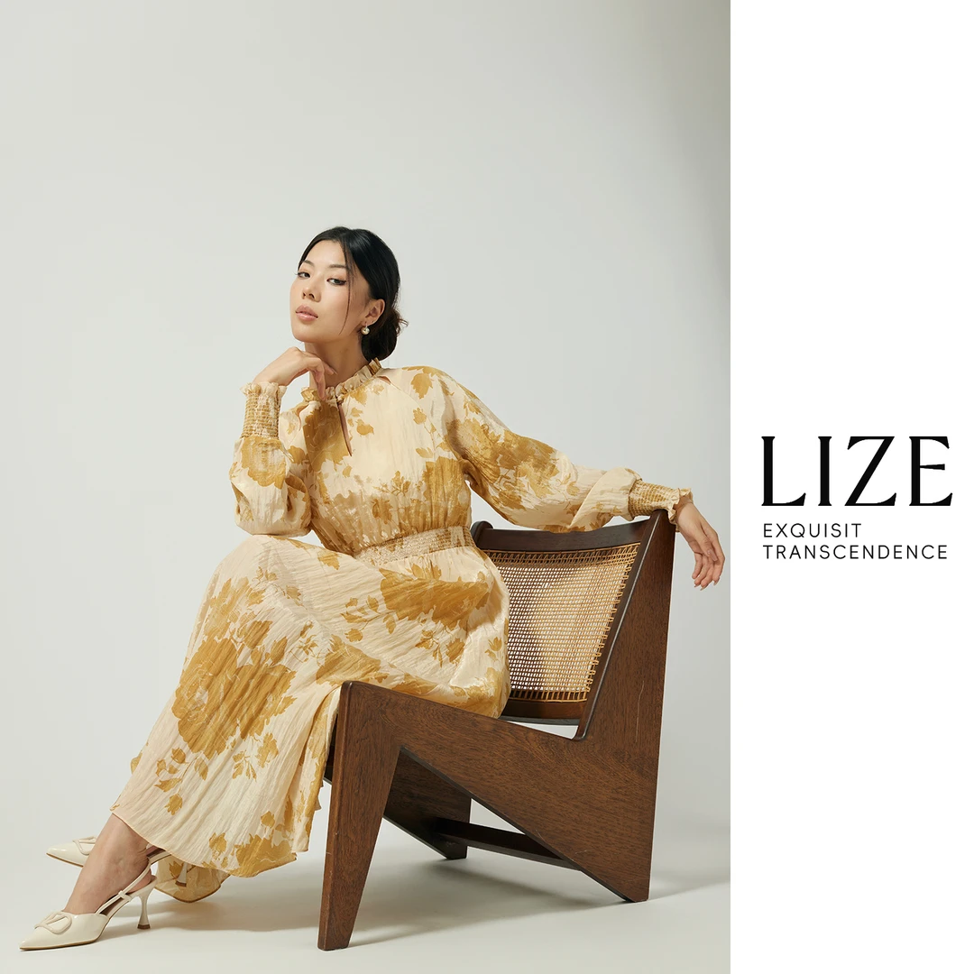 LIZE「生如夏花」珍藏级高定缎光纸皱感 独特油画印染 花卉连衣裙