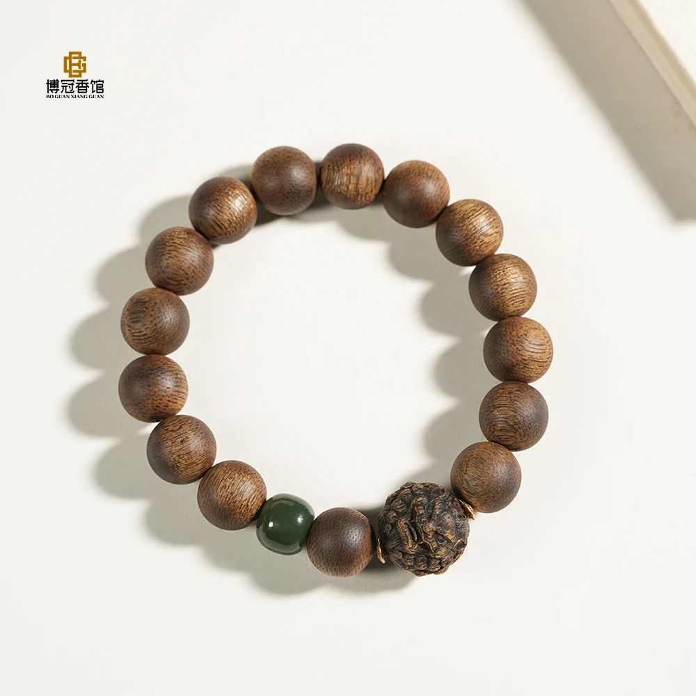 沉香富森红土沉水沉香貔貅顶珠12MM单圈手串